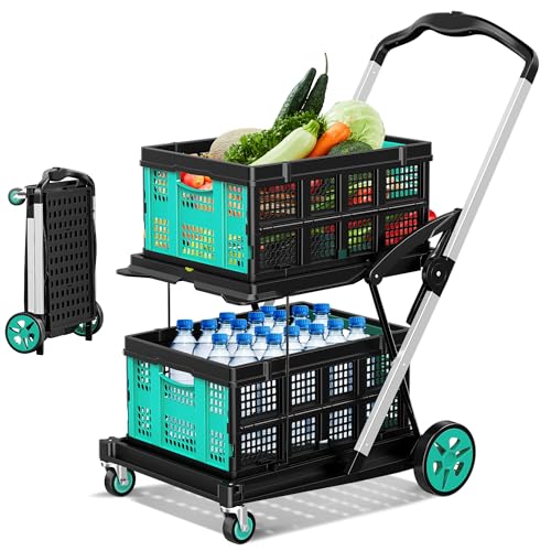 200LBS Collapsible Shopping Cart with 2 Storage Crates, 8-in-1 Portable Foldable Utility Cart with Foot Brake for Picnic, Supermarket, Grocery, Office, Outdoor, Blue - color: Navy Blue
