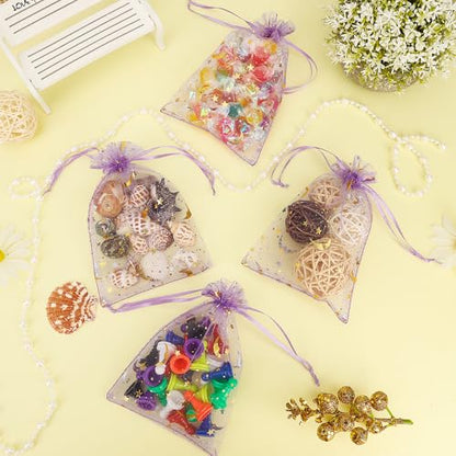 Moon Star Organza Bags 4x6 Small Mesh Bag Drawstring 50 Pcs Mesh Gift Bags Drawstring Pouch Wedding Favor Bags Jewelry Pouches Bulk Gift Pouch for Candy Soaps Birthday Festival Party Supplies, Purple - color: Purple