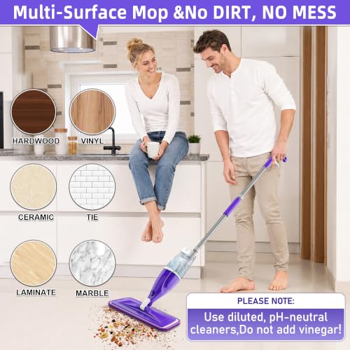 Wet Dry Mops for Floor Cleaning: Spray Mops Hardwood Floor Mop Refillable - color: Purple
