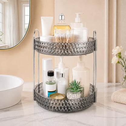 Large Capacity Rotating Makeup Organizer Perfume Stand Holder, 2 Tier Gray - color: Gray, size: 2 Tier (Standard)