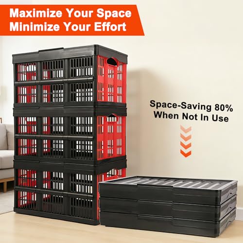 45L Collapsible Storage Bins with Lids, - color: 45L 3 PK (Black & Red)