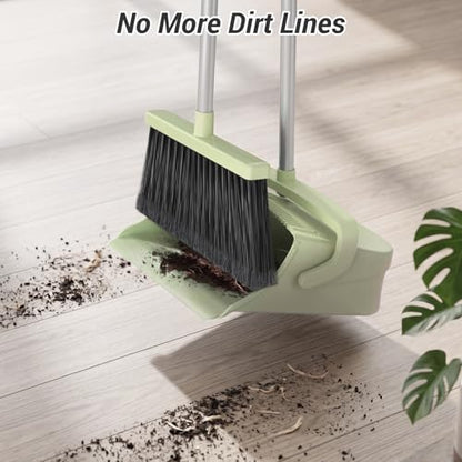 Broom with Dustpan Set for Pet Hair & Dust Cleanup, Green - color: Green
