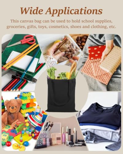 Lzerking 50 Pack Black Canvas Tote Bags for DIY Projects (13x15 Inches) - color: Black