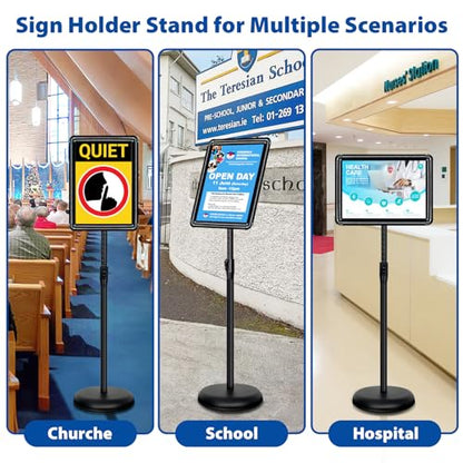 2Pack 8.5x11 Sign Stand - Adjustable Floor Standing Sign Holder - color: Black, size: 8.5"x11"-2Pack