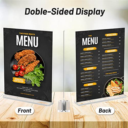 Acrylic Sign Holder 8.5 x 11 Inch Vertical T Shape Display Stand Double-Sided Desktop Clear Sign Holders Paper Holder Table Menu Holders Plastic Sign Stand for Home, Office, Restaurants, Store, 2-Pack - size: 2 Pack-8.5x11 Inch