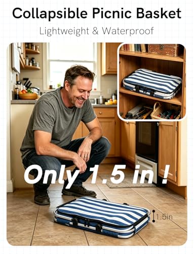 26L Insulated Picnic Basket,Collapsible Leak-Proof Bag,Coastal Blue - color: Coastal Blue, size: 26L