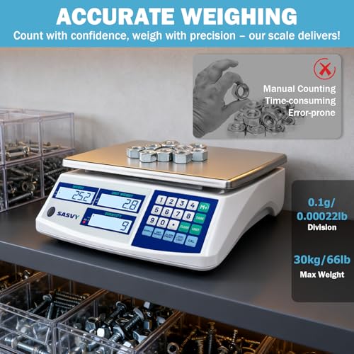 Counting Scale (66lb/30kg, 0.1g) lb/oz/kg/g Industrial Digital Inventory Scale with Battery for Small Parts, Coins, Pieces, Tickets - size: 30kg 0.1g with oz