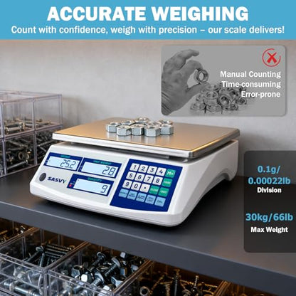 Counting Scale (66lb/30kg, 0.1g) lb/oz/kg/g Industrial Digital Inventory Scale with Battery for Small Parts, Coins, Pieces, Tickets - size: 30kg 0.1g with oz