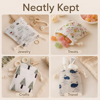 Cotton Drawstring Gift Bags 5x7, 10 Pack Colorful Pouches for Favors - color: Cartoon (Pack of 10)