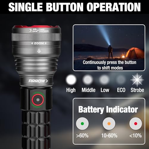 Arrow Rechargeable IPX7 Flashlights 12000 Lumens with 6 Lighting Modes