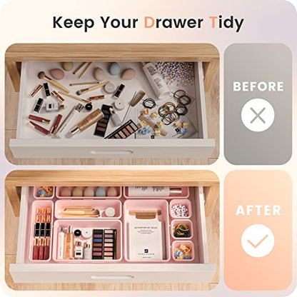 A-LuGei 【Military Grade】 Drawer Organizer for Vanity Bathroom Makeup Desk - color: Pink