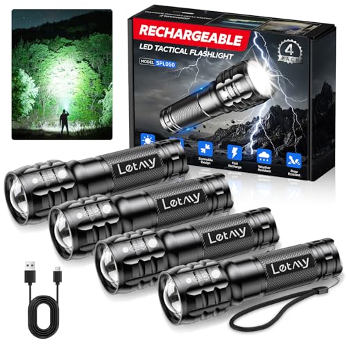 LETMY 4 Pack Rechargeable Flashlights 3 Modes Zoomable LED Flashlights - size: 4 Pack