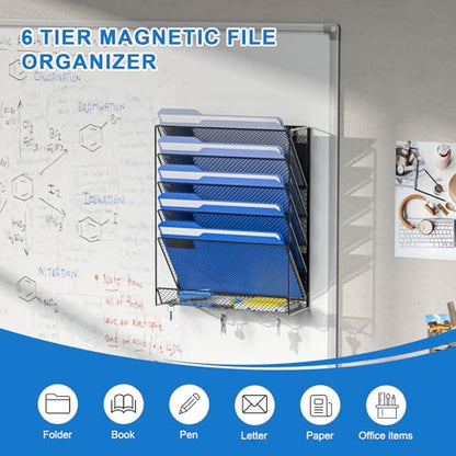 OUTWOLF Magnetic File Holder, 6-Tier Magnetic Wall Hanging File Organizer, Paper Folder Mail Organizer for Office, File Cabinets, Whiteboard, Fridge - color: Magnetic Black
