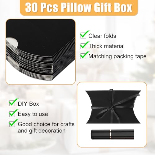 WCHOSOZH 30Pcs Pillow Boxes, Kraft Paper Gift Boxes with Ribbon Black - color: Black