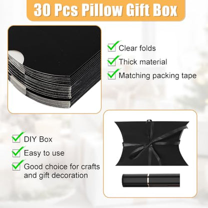 WCHOSOZH 30Pcs Pillow Boxes, Kraft Paper Gift Boxes with Ribbon Black - color: Black