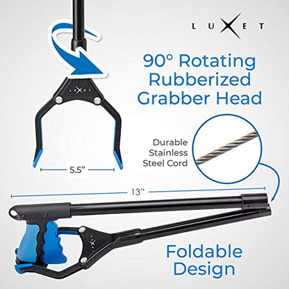 Grabber Reacher Tool - 26" Steel Portable Pick Up Stick - Strong Grip Magnetic Tip for Store Shelves Lightweight Garbage Litter Trash Picker Claw Grabber Tool for Elderly - by Luxet (Blue)