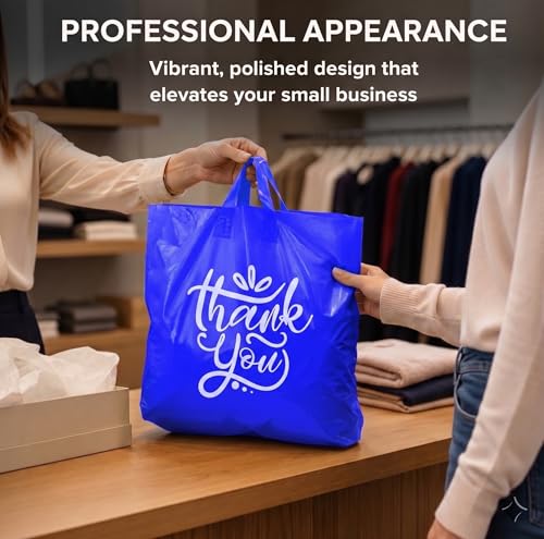 19x15 Large Thank You Bags with Handles for Small Business, 60 pack - color: Blue