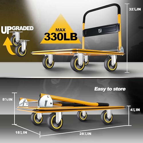 Wellmax Push Cart Dolly, Foldable Moving Platform Flat Cart, 330 lb, Yellow - color: Yellow, size: 330 Lbs