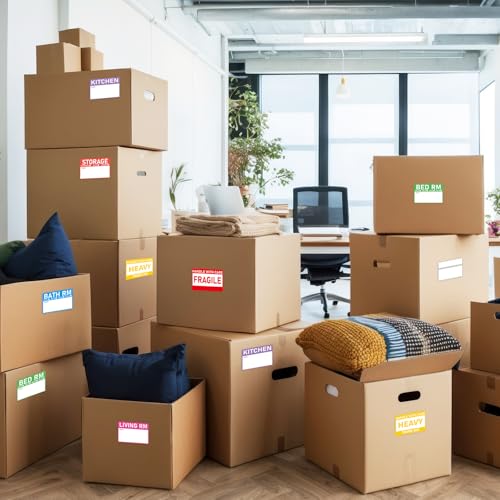Home Moving Labels- 3 x 2 inches, Removable Packing Box Stickers, 8 Designs Waterproof Color Coded Moving Stickers with Fragile and Blank Labels- 160PCS - color: Vibrant, size: 320 pcs