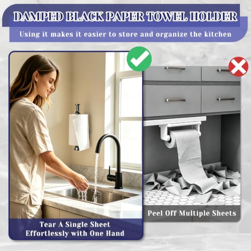 Paper Towel Holder, Paper Towel Holder Under Cabinet with Ratchet Mechanism - color: Black-01