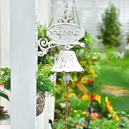 Sungmor Rustic White Cast Iron Dinner Bell Wall Hanging Welcome Doorbell - color: Shape E - White
