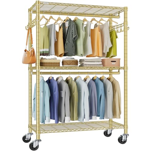 VIPEK R2 Plus Rolling Clothes Rack Heavy Duty Closet for Hanging Clothes - color: Gold, size: R2 Plus