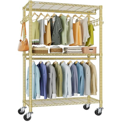 VIPEK R2 Plus Rolling Clothes Rack Heavy Duty Closet for Hanging Clothes - color: Gold, size: R2 Plus