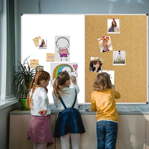 XBoard Magnetic White Board and Bulletin Corkboard Combination, 60 x 48 Inch Foldable Dry Erase & Cork Combo Board for wall with Aluminum Frame, 5' x 4' Notice Memo Board Pin Vision Board - size: 48" x 60"
