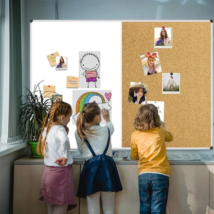 XBoard Magnetic White Board and Bulletin Corkboard Combination, 60 x 48 Inch Foldable Dry Erase & Cork Combo Board for wall with Aluminum Frame, 5' x 4' Notice Memo Board Pin Vision Board - size: 48" x 60"