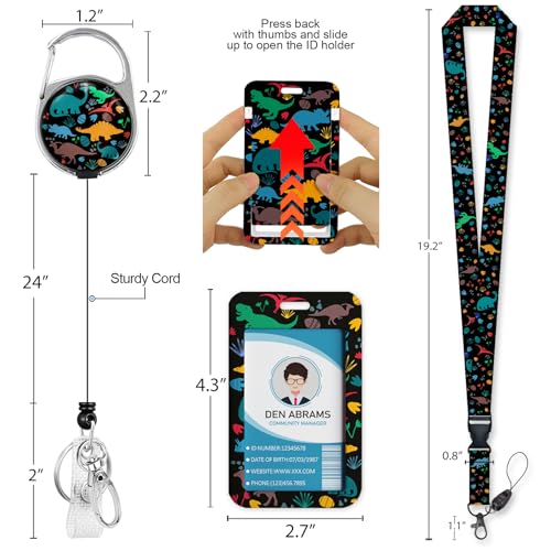 Piefly Lanyards for Id Badge, Teacher Card Holder Retractable Reel Dinosaur - color: Dinosaur