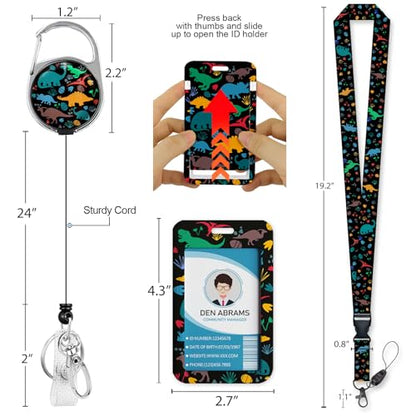 Piefly Lanyards for Id Badge, Teacher Card Holder Retractable Reel Dinosaur - color: Dinosaur
