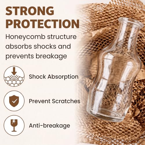 Honeycomb Packing Paper | 15"x197' Heavy Duty Moving & Shipping Paper with Fragile Stickers, Eco-Friendly Recyclable Cushioning Wrap for Furniture, Fragile Items, Gift Packaging & DIY Crafts (Brown) - color: Brown