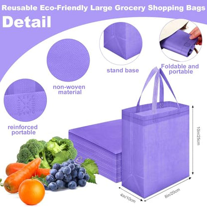 Windyun 50 Pcs Reusable Tote Bag Bulk 8 x 4 x 10 Inch, Light Purple - color: Light Purple