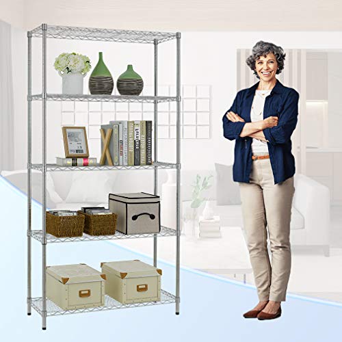 BestOffice | 5-Tier Wire Shelf | 36" x 14" x 72" | Chrome - color: Chrome, size: 36"D x 14"W x 72"H