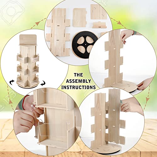 Spiareal Rotating Display Stand 3 Tier Rotating Sticker Display Stand Wooden Greeting Card Stand Multi Pocket Photo Holders Stand for Retail Craft Showcase(Wood)