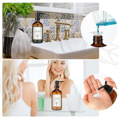 6 Pack Amber Glass Soap Dispenser with Plastic Pump, 16 oz