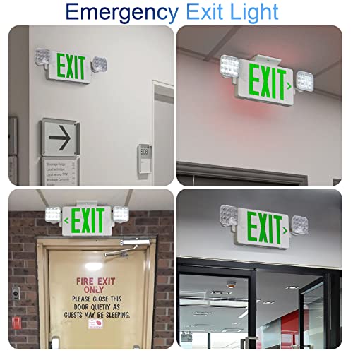 GZRUIYANG Exit Sign with Emergency Lights Green, LED Emergency Exit Light with Battery Backup, UL 924 Certified, AC 120/277V, Commercial Emergency Lights Combo for Business - 4 Pack - color: White Housing Green Letter, size: 4 Pack