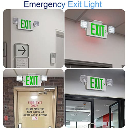 GZRUIYANG Exit Sign with Emergency Lights Green, LED Emergency Exit Light with Battery Backup, UL 924 Certified, AC 120/277V, Commercial Emergency Lights Combo for Business - 4 Pack - color: White Housing Green Letter, size: 4 Pack