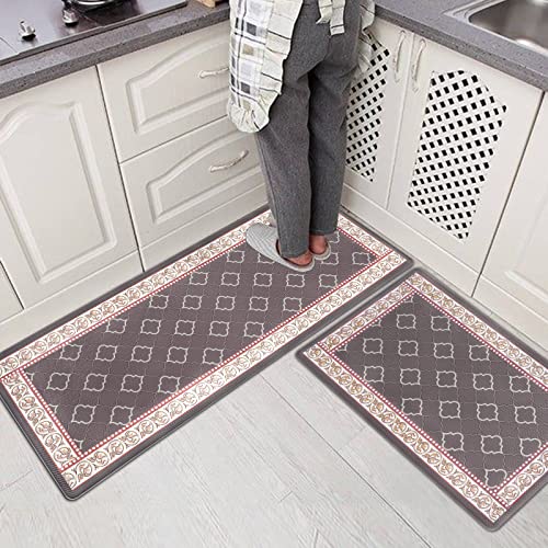 Kitchen Floor Mat Set of 2, Anti Fatigue Kitchen Mat 17"x59"+17"x29" - color: Coffee, size: 17"x59"+17"x29"