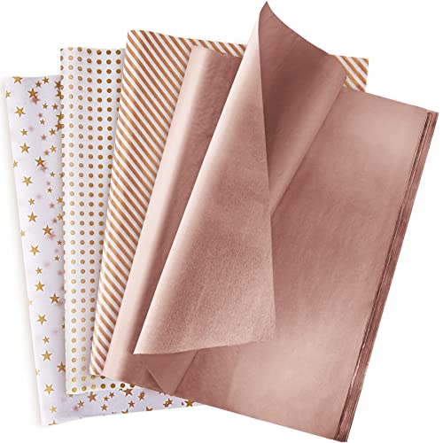 Larcenciel Rose Gold Tissue Paper, 120 Sheets, Metallic Gift Wrapping Paper for Gift Bags, Packaging, Flower, Valentines, Christmas, Wedding, Birthday Party, Holiday Decor, DIY Crafts (19.7 x 13.8 In) - color: Rose Gold 120PCS