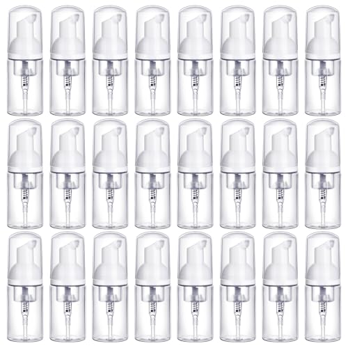 24-Pack 1oz/30ml Refillable Foam Pump Bottles – Travel-Size Portable Foaming Dispensers for Hand Sanitizer, Soap, Lotion, & Shampoo (Clear Plastic)