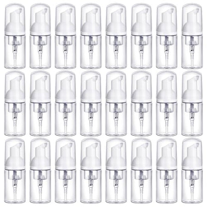 24-Pack 1oz/30ml Refillable Foam Pump Bottles – Travel-Size Portable Foaming Dispensers for Hand Sanitizer, Soap, Lotion, & Shampoo (Clear Plastic)