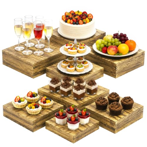 8 Pack Paulownia Wood Buffet Risers, Multi-Size Food Display Stands - color: Brown