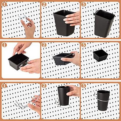 Jinei 12 Pcs Pegboard Bins Baskets with Hooks Organizer Set,Black - color: Black