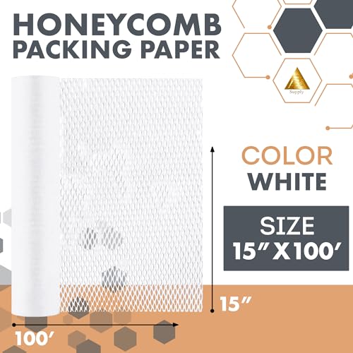 APQ Supply Honeycomb Packing Paper White, 15 Inch x 100 Feet, Clean Retail Packaging for Boutiques, E-Commerce Sellers, and Shipping Departments - style: White / Pack of 1