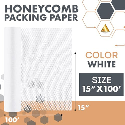 APQ Supply Honeycomb Packing Paper White, 15 Inch x 100 Feet, Clean Retail Packaging for Boutiques, E-Commerce Sellers, and Shipping Departments - style: White / Pack of 1