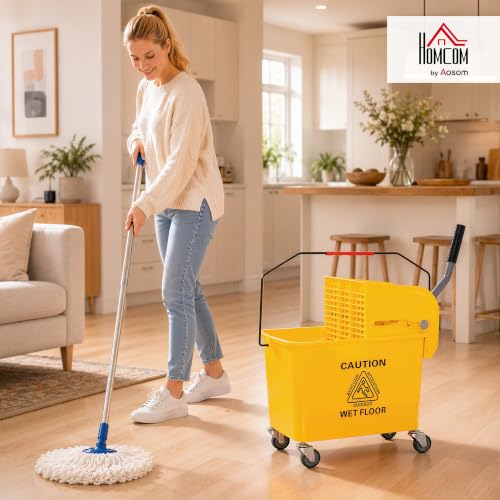 HOMCOM Commercial Mop Bucket Side Press Wringer Wheels 21 Quart Yellow - color: Yellow, size: 21 Quart