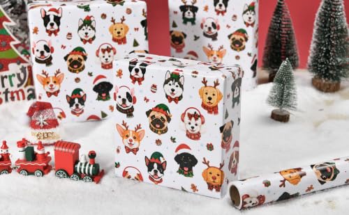 Sikiweiter Christmas Dog Wrapping Paper Roll, 17" x 16.5 ft - color: Dog Christmas 2