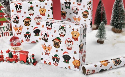 Sikiweiter Christmas Dog Wrapping Paper Roll, 17" x 16.5 ft - color: Dog Christmas 2