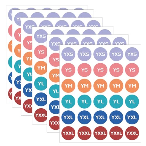 600 Pcs Youth Clothing Size Stickers 1.25 Inch Circle Sizing Sticker Labels YXS YS YM YL YXL YXXL Adhesive Apparel Size Labels for Kids Clothing Retail Store Consignment Sale Thrift Shop